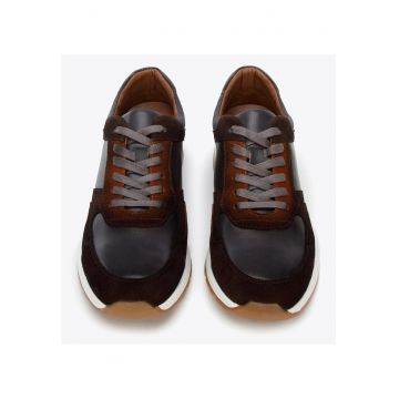 Tenisi barbatesti  piele naturala - maro si gri - doua tipuri de piele