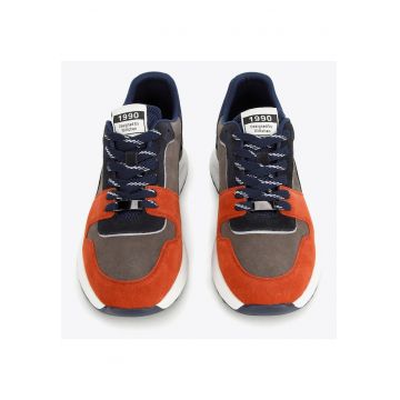 Tenisi barbatesti  insertie reflectorizanta - gri si portocaliu - piele intoarsa