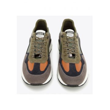 Tenisi barbatesti  piele naturala - herringbone - verde si gri