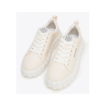 Tenisi dama  cu platforma - brant din piele - bej - material textil