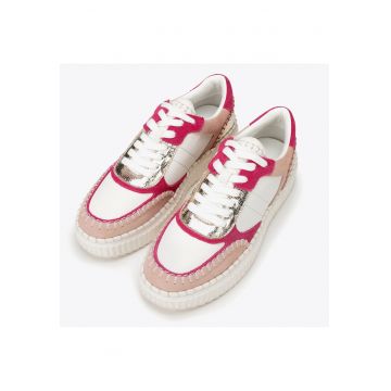 Tenisi dama  piele ecologica si piele intoarsa - alb-roz
