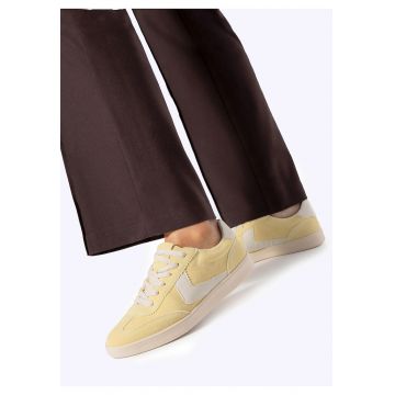 Tenisi dama  piele intoarsa - insertii contrastante - galben si alb -