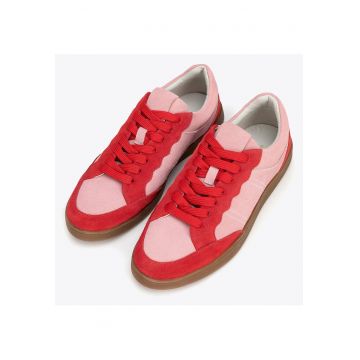 Tenisi dama  piele intoarsa - rosu si roz - talpa platforma - design modern -