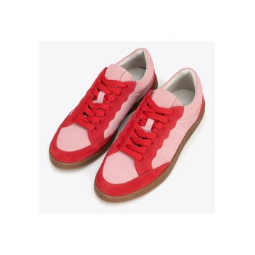 Tenisi dama  piele intoarsa - rosu si roz - talpa platforma - design modern -