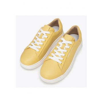 Tenisi dama  piele naturala - galben - varf rotunjit - talpa din cauciuc