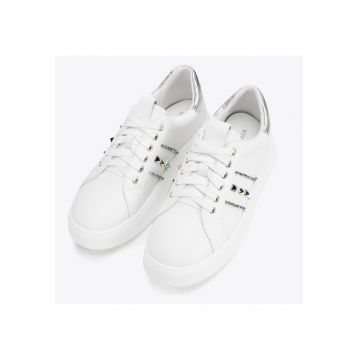 Tenisi dama  platforma - alb - piele ecologica