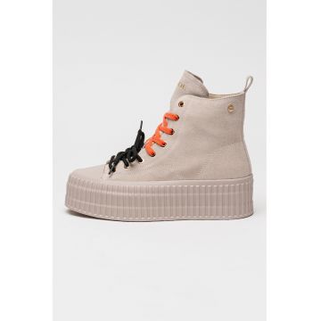 Tenisi flatform din piele intoarsa