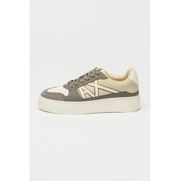 Pantofi sport de piele ecologica cu garnituri de piele intoarsa