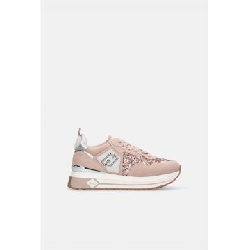 Pantofi sport de piele intoarsa cu aplicatii de paiete