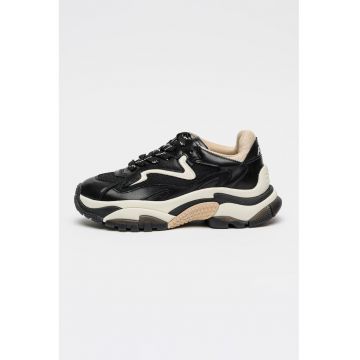 Pantofi sport din piele si plasa cu talpa masiva