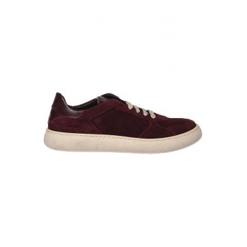 Pantofi sport low-cut din piele intoarsa - Visiniu/Crem
