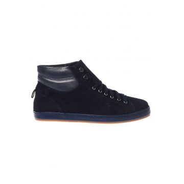 Pantofi sport mid-cut din piele intoarsa si piele - Albastru ultramarin