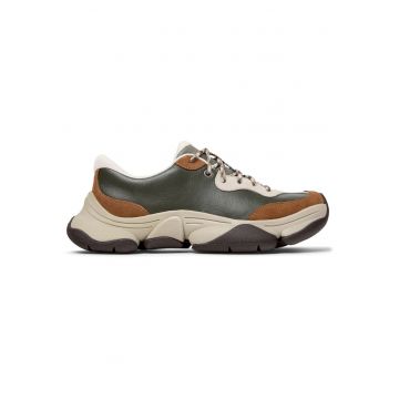 Pantofi sport cu piele si garnituri din piele nabuc Karst 2 - Verde/Maro