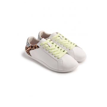 Pantofi sport low-cut din piele - Alb/Maro