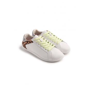 Pantofi sport low-cut din piele - Alb/Maro