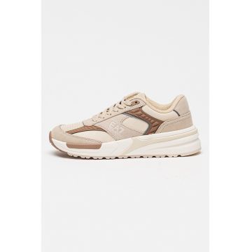 Pantofi sport low-cut cu garnituri din piele intoarsa si detalii logo