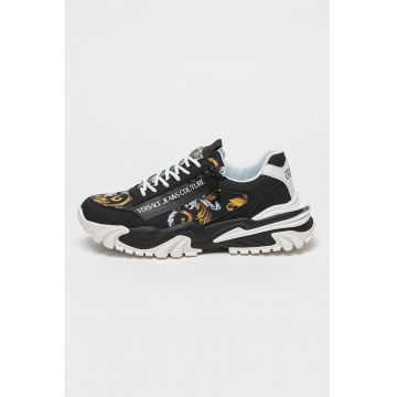 Pantofi sport de piele ecologica cu model - Negru/Maro deschis