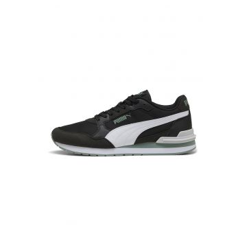 Pantofi sport ST Runner v4 NL din material textil cu insertii de piele ecologica - Negru stins/Verde pal