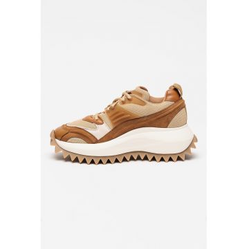 Vic Matie - Pantofi sport din piele si material textil - Bej/Maro camel