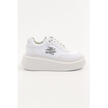 Pantofi sport wedge din material textil - Alb