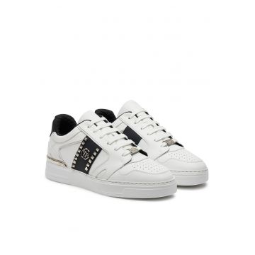 Tenisi barbati  piele naturala - alb/negru