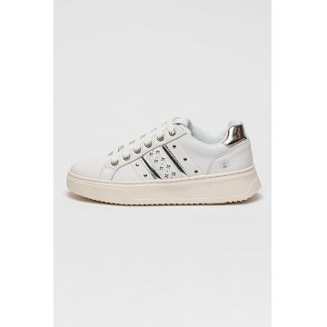 Lumberjck - Pantofi sport wedge de piele si piele ecologica Evril - Alb/Argintiu