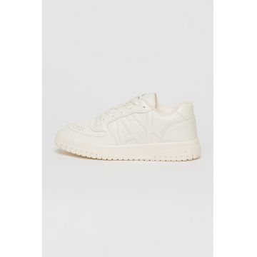 Pantofi sport de piele ecologica cu logo - Crem