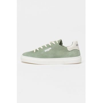 Pantofi sport de piele intoarsa cu insertie de piele - Verde aquamarin