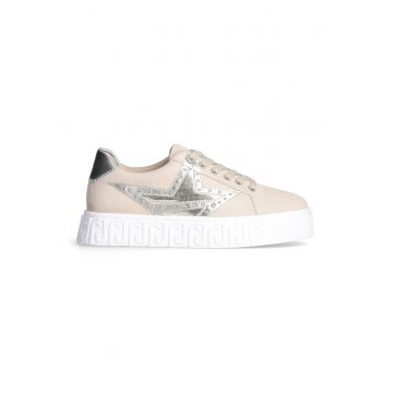 Pantofi sport de piele intoarsa si piele cu nituri - Maro nisip