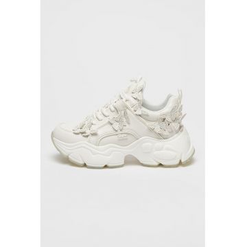 Pantofi sport demi-wedge cu aplicatii - Alb murdar