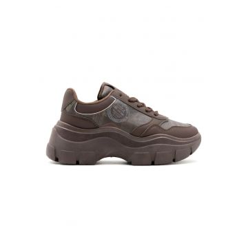 Pantofi sport demi-wedge cu garnituri din material sintetic - Maro