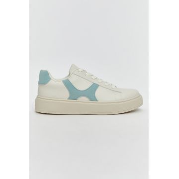 Pantofi sport din piele ecologica cu design colorblock - Alb