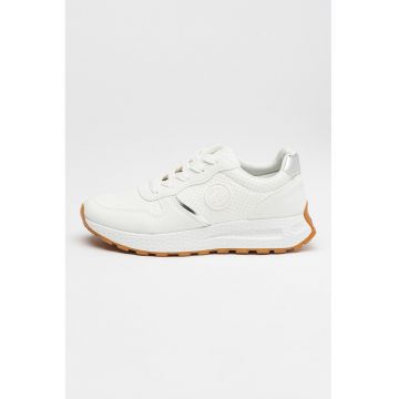 Pantofi sport din piele ecologica cu detalii cu perforatii - Alb