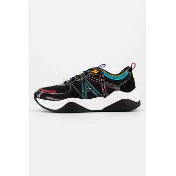 Pantofi sport din piele ecologica si material textil - Verde/Negru/Albastru