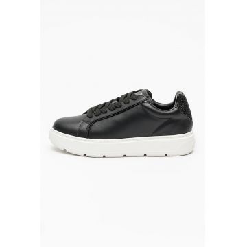 Pantofi sport low-cut din piele cu strasuri Bold - Negru