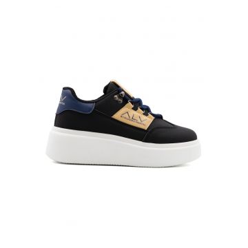 Pantofi sport wedge cu detalii logo - Negru