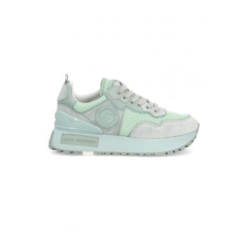Pantofi sport flatform de piele intoarsa si plasa