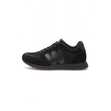 Pantofi sport de piele intoarsa cu garnituri de plasa - Negru