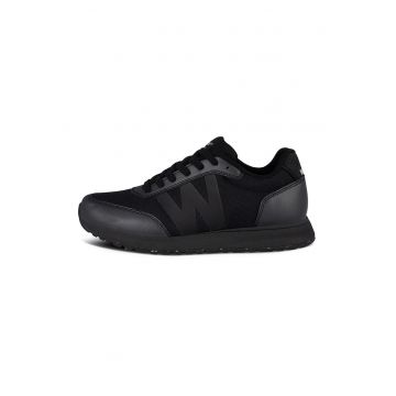 Pantofi sport low-cut de plasa cu garnituri sintetice - Negru