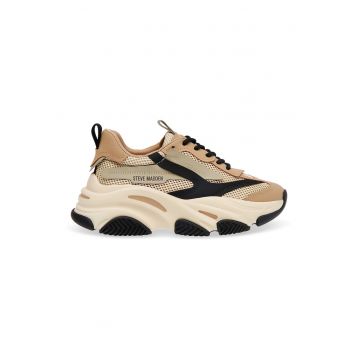 Pantofi sport Possession cu aspect masiv si insertii din plasa - Negru/Bej