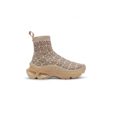 Pantofi sport slip on high-cut din plasa tricotata Master - Maro inchis/Bej