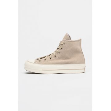 Tenisi flatform de piele intoarsa Chuck Taylor All Star - Maro taupe deschis