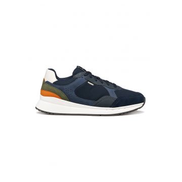 Pantofi sport Branthon low-cut cu insertii din piele ecologica - Albastru ultramarin/Portocaliu stins/Kaki