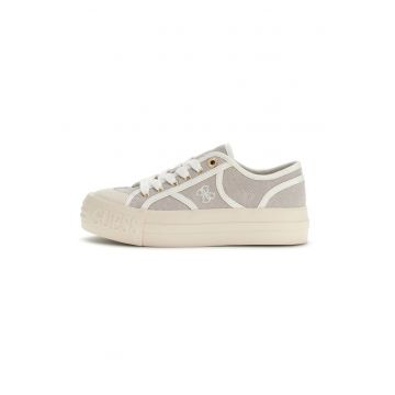Pantofi sport canvas low-cut cu logo - Alb fildes/Maro taupe deschis