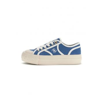 Pantofi sport canvas low-cut cu logo - Alb murdar/Albastru deschis