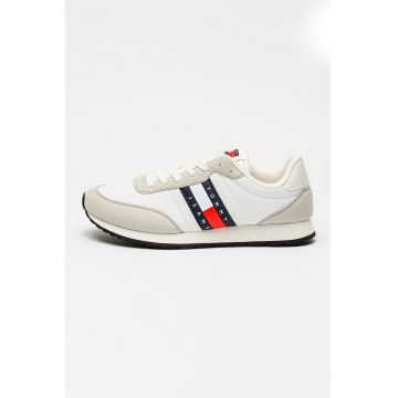 Pantofi sport de plasa cu garnituri de piele intoarsa ecologica Classic - Rosu/Alb/Gri deschis