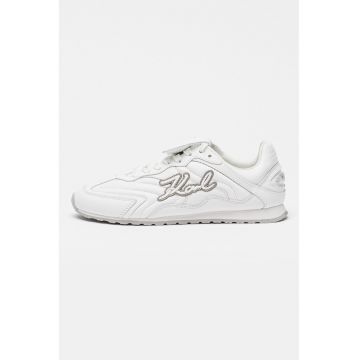 Pantofi sport din piele cu aplicatie logo brodata - Alb/Argintiu
