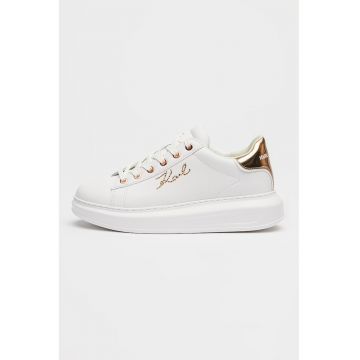 Pantofi sport din piele cu logo din strasuri - Alb/Auriu rose