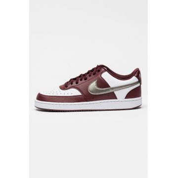 Pantofi sport din piele ecologica cu detaliu logo Court Vision - Alb/Visiniu