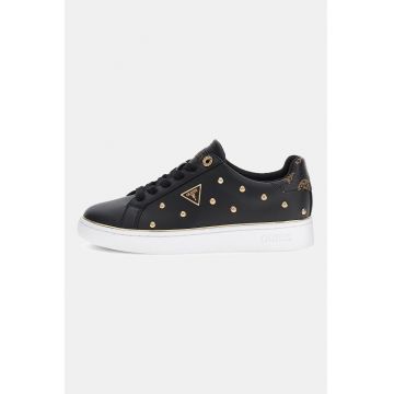 Pantofi sport din piele ecologica cu nituri si aplicatii logo - Negru